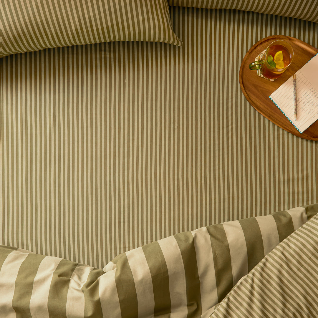 The Ultimate Stripe Super King Fitted Sheet Green Tea