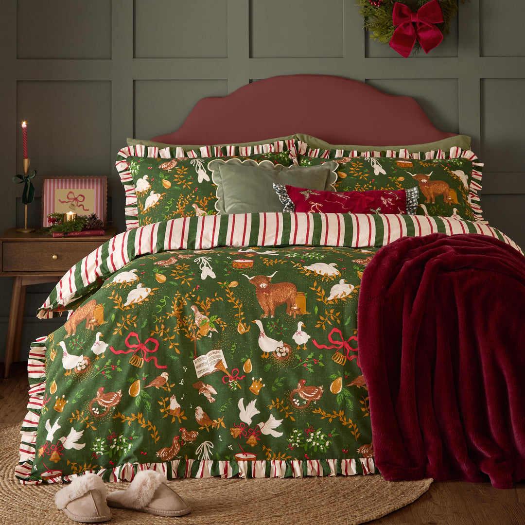 Twelve Days Frill Single Duvet Set Green