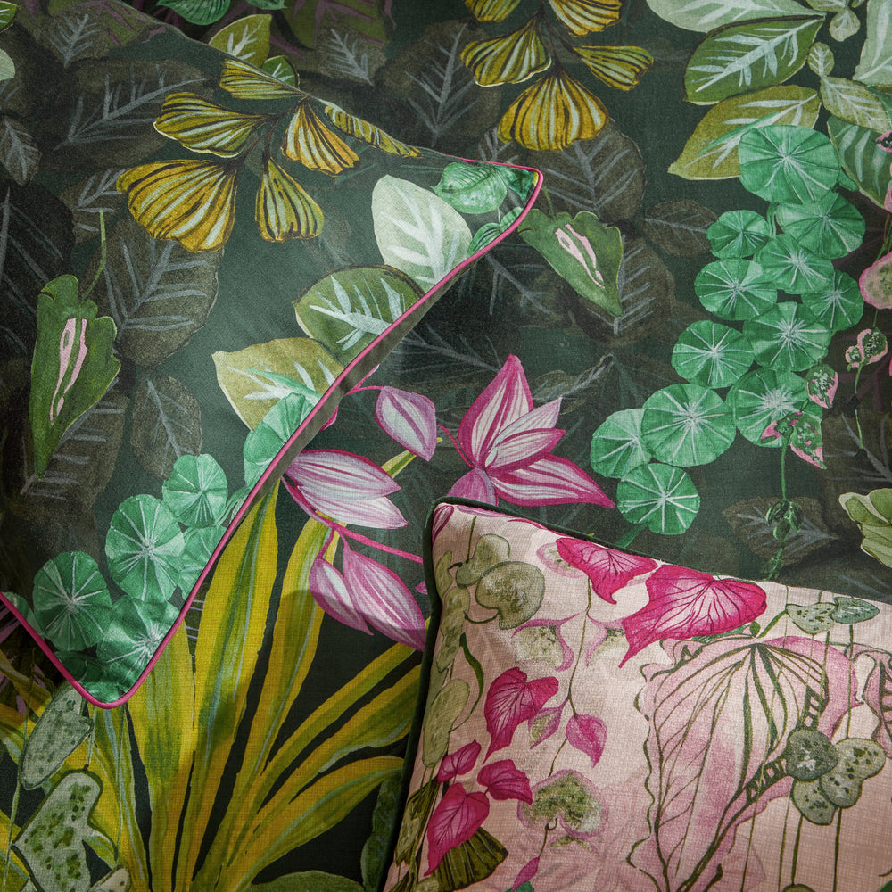 Veadeiros Piped Pillow Case Pairs Pink/Green - image 2