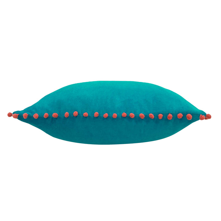VELVET POMPOM C/C 45X45 TEAL/COR