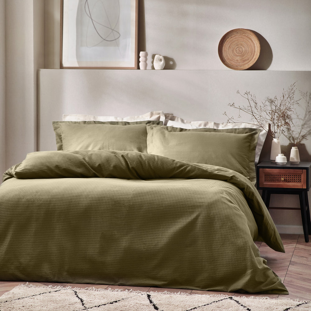 Waffle King Size Duvet Set Olive - image 2