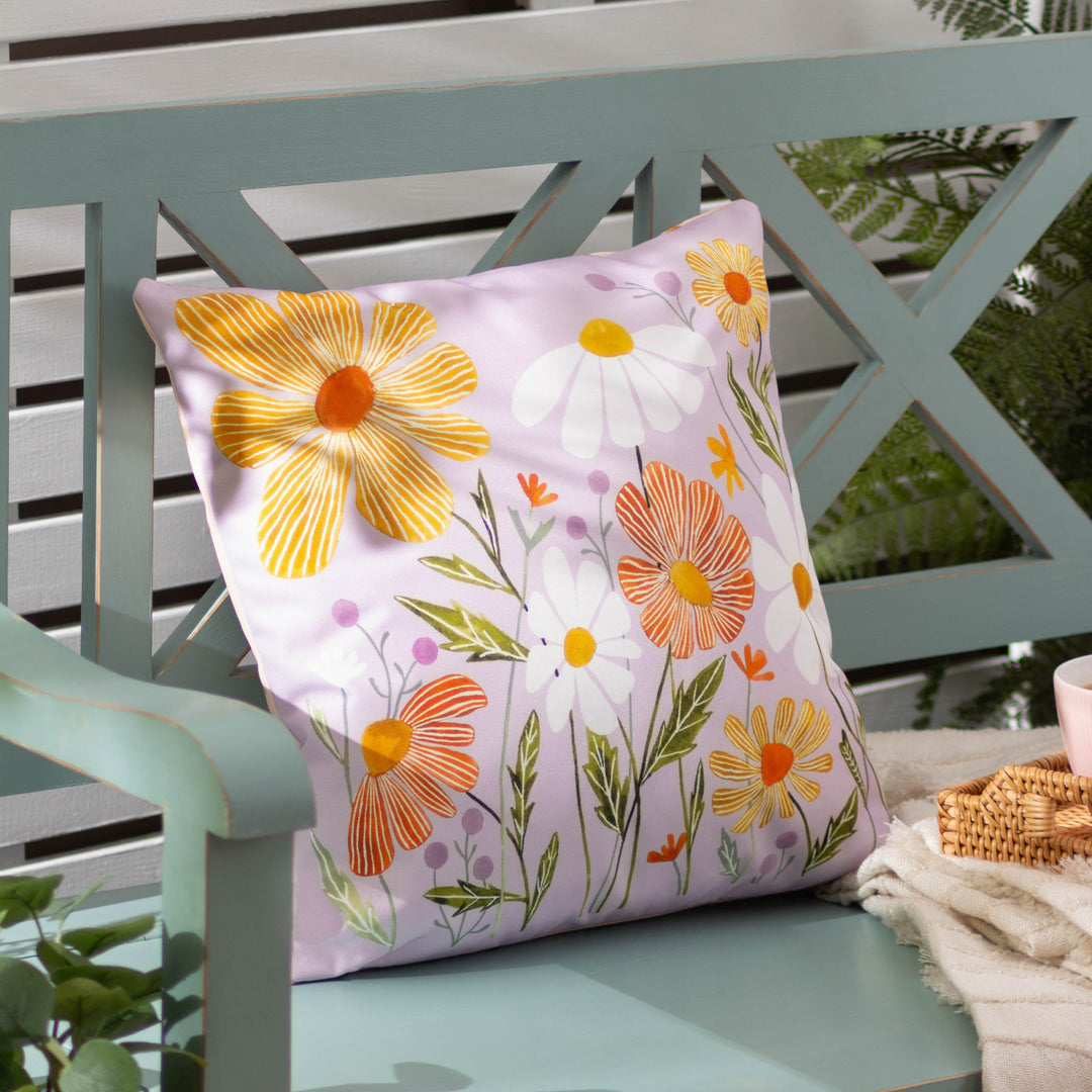 Wildflowers 43x43 Outdoor Cushion Case Lilac/Peach