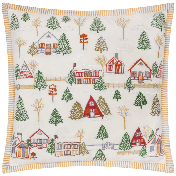 WINTER SKI LODGES 50X50 CUSHION CASE WHITE