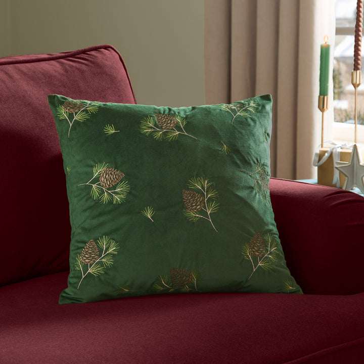 Winter Pines 43x43 Cushion Case Spruce Green