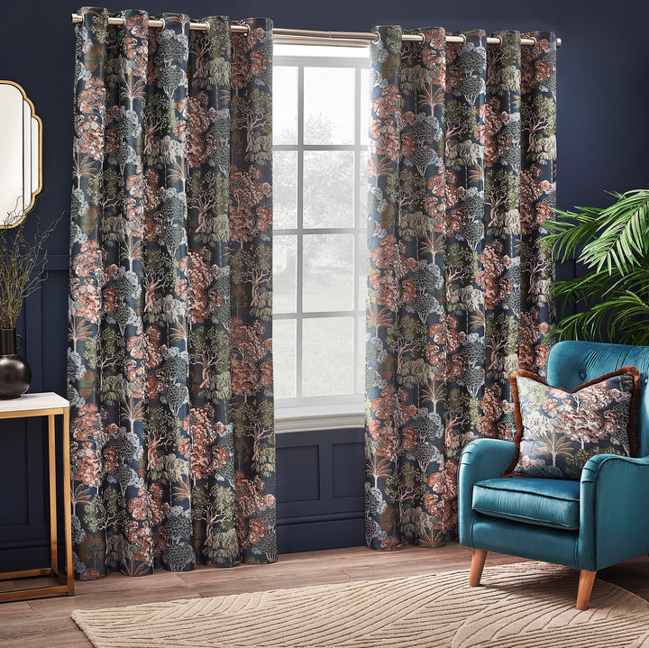 WOODLANDS 168X183 EYELET CURTAINS NAVY