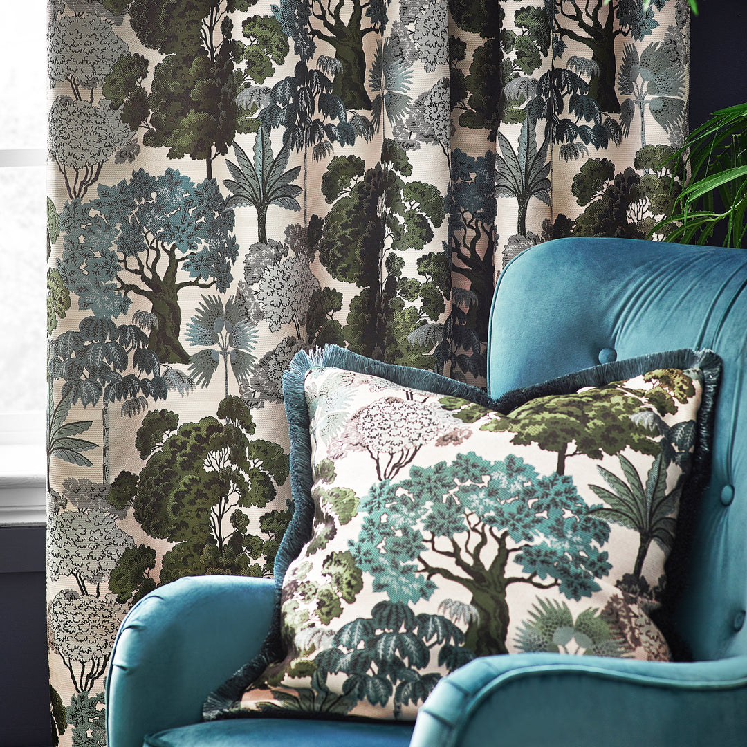 WOODLANDS 117X137 EYELET CURTAINS GREEN