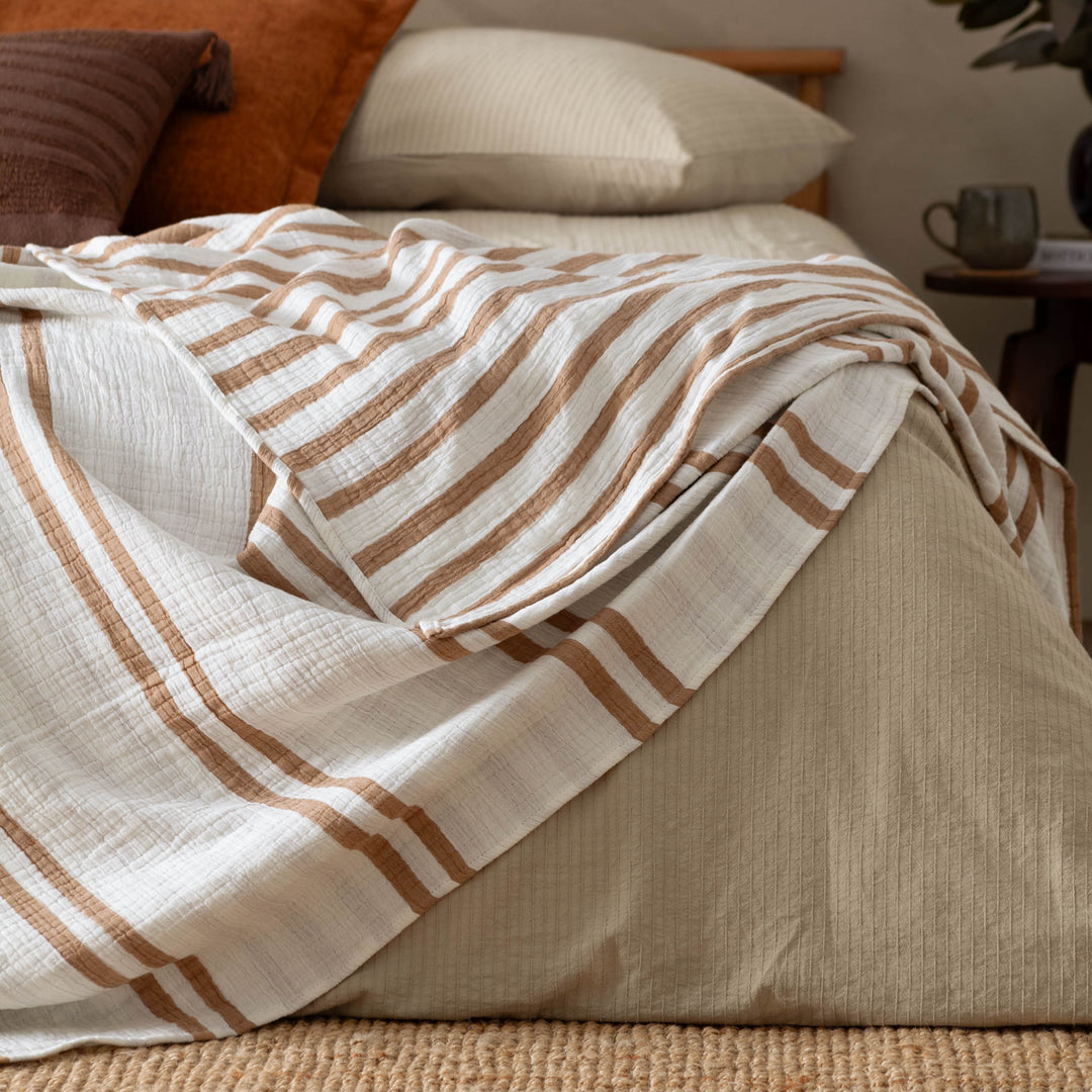 Woven Stripe 140x220 Bedspread Cinnamon