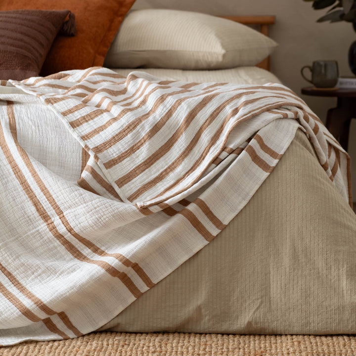 Woven Stripe 140x220 Bedspread Cinnamon