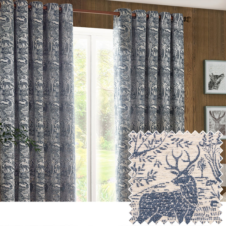 WINTER WOODS 167X137 EYELET CURTAINS MIDNIGHT