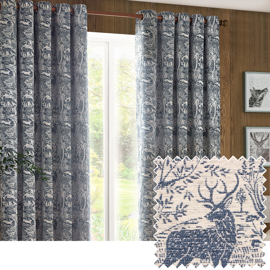 Winter Woods 167x182 Eyelet Curtains Midnight