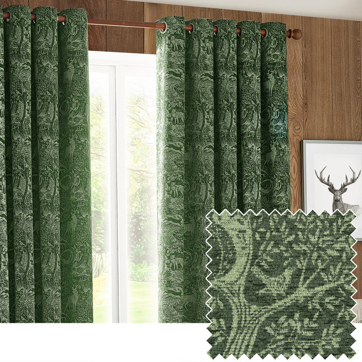 WINTER WOODS 228X182 EYELET CURTAINS EMERALD
