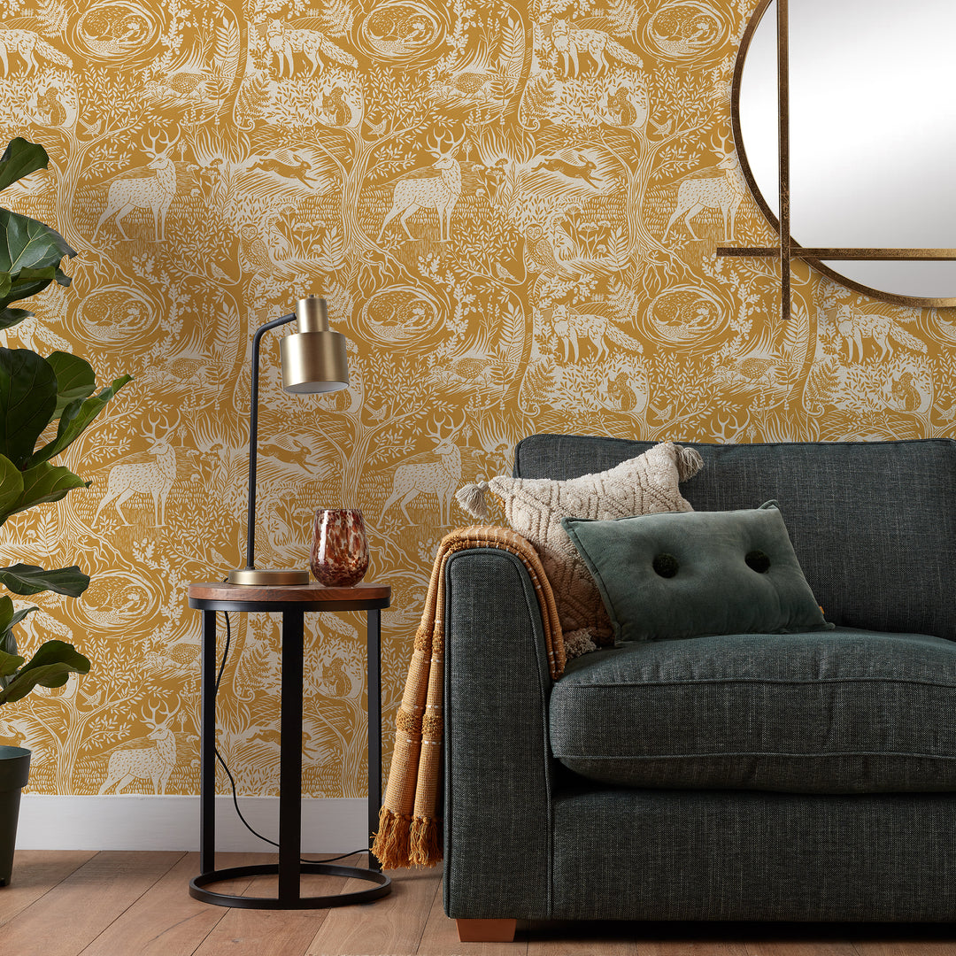 WINTER WOODS WALLPAPER OCHRE
