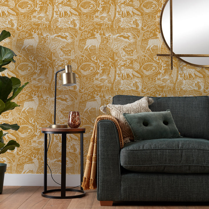 WINTER WOODS WALLPAPER OCHRE