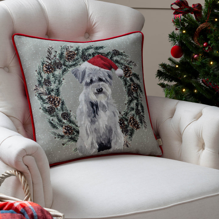 CHRISTMAS DOG WREATH 43X43 CUSHION CASE MULTI