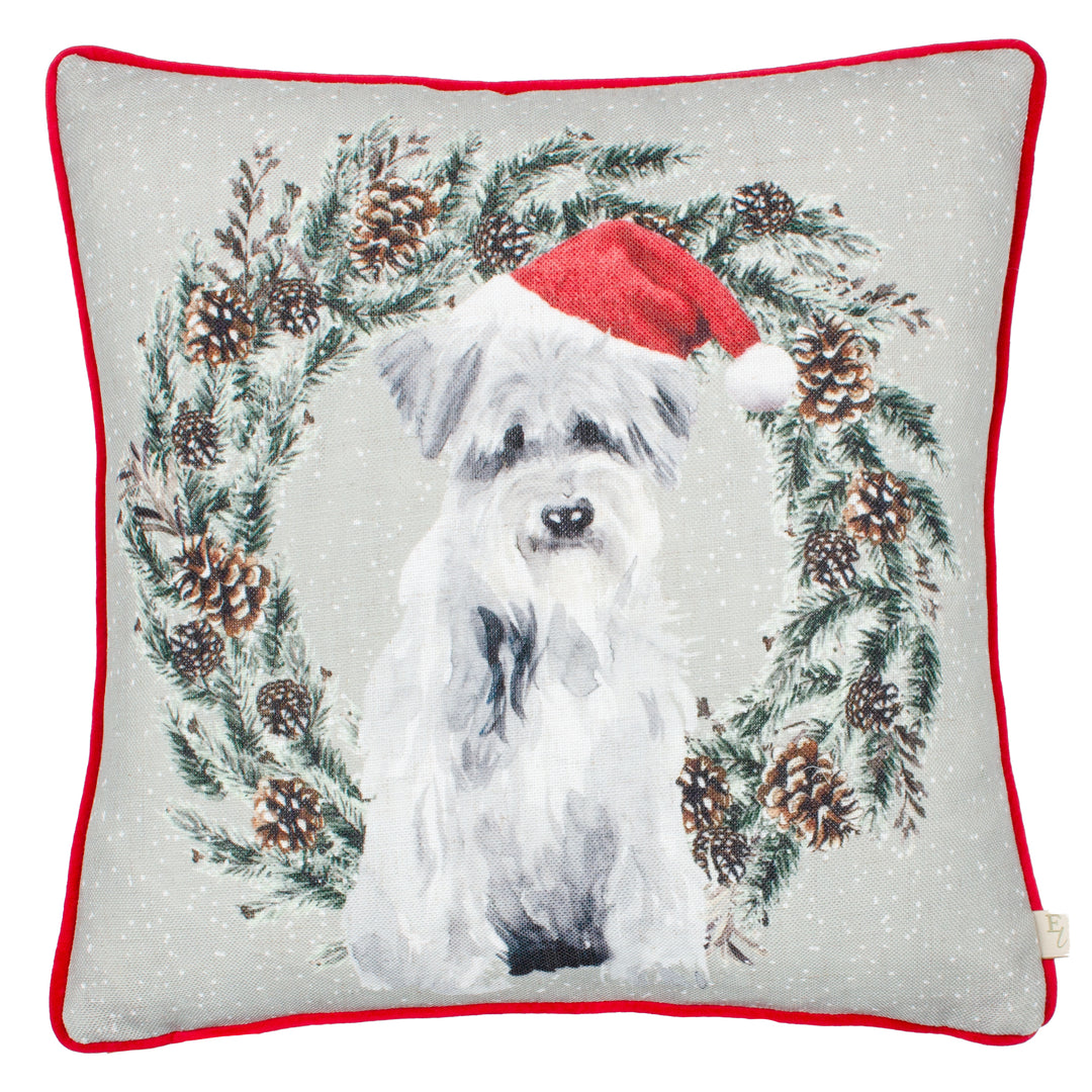 CHRISTMAS DOG WREATH 43X43 CUSHION CASE MULTI