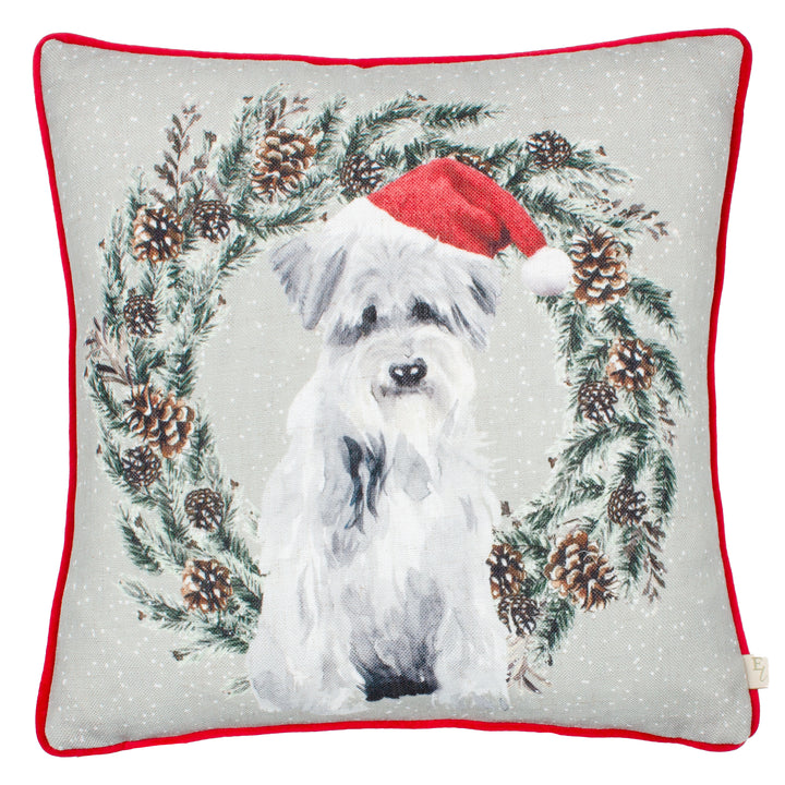 CHRISTMAS DOG WREATH 43X43 CUSHION CASE MULTI
