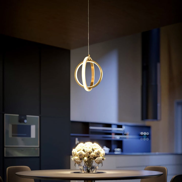 Pendant Light 2-Ring LED Hanging Light in Brass