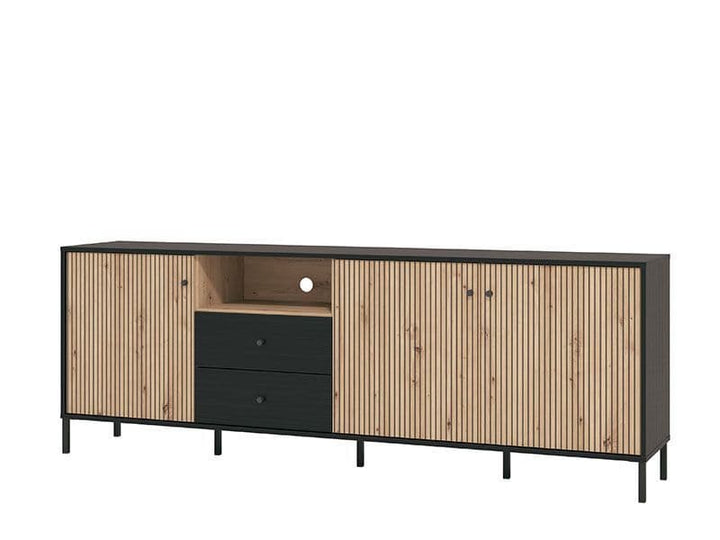 Daisy Slatted Artisan Oak Effect And Black TV Unit
