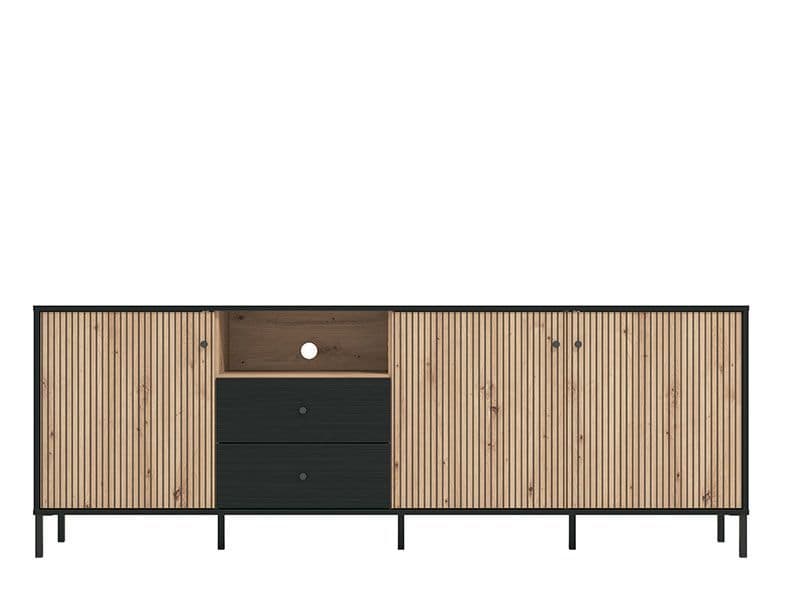 Daisy Slatted Artisan Oak Effect And Black TV Unit