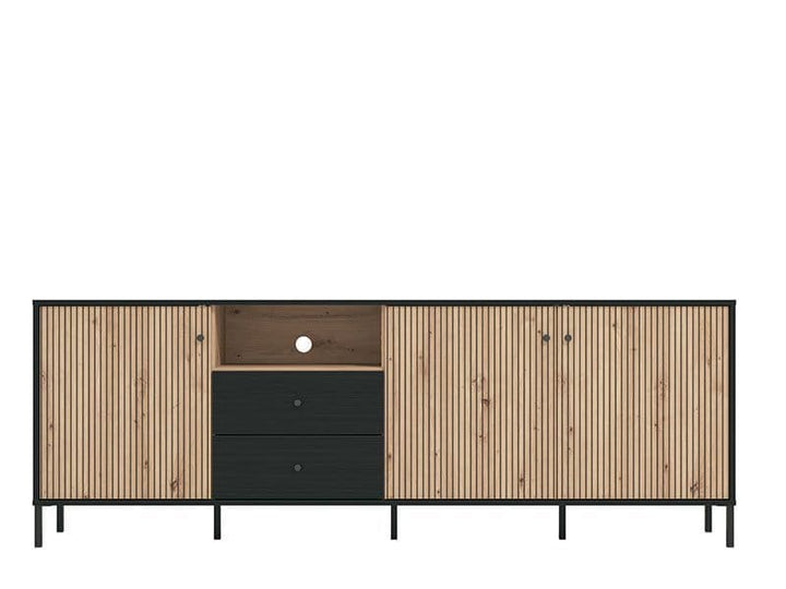 Daisy Slatted Artisan Oak Effect And Black TV Unit