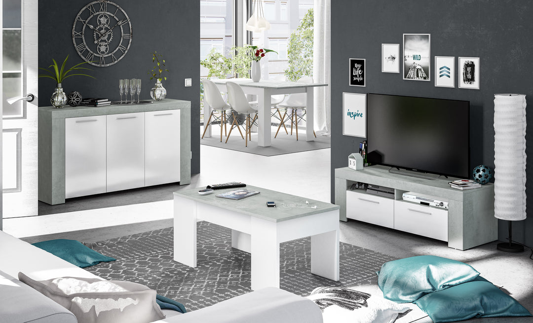 Lavender White Gloss and Grey Sideboard