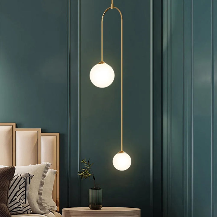 U-Shaped Pendant Light Glass Globe 2-Light in Gold