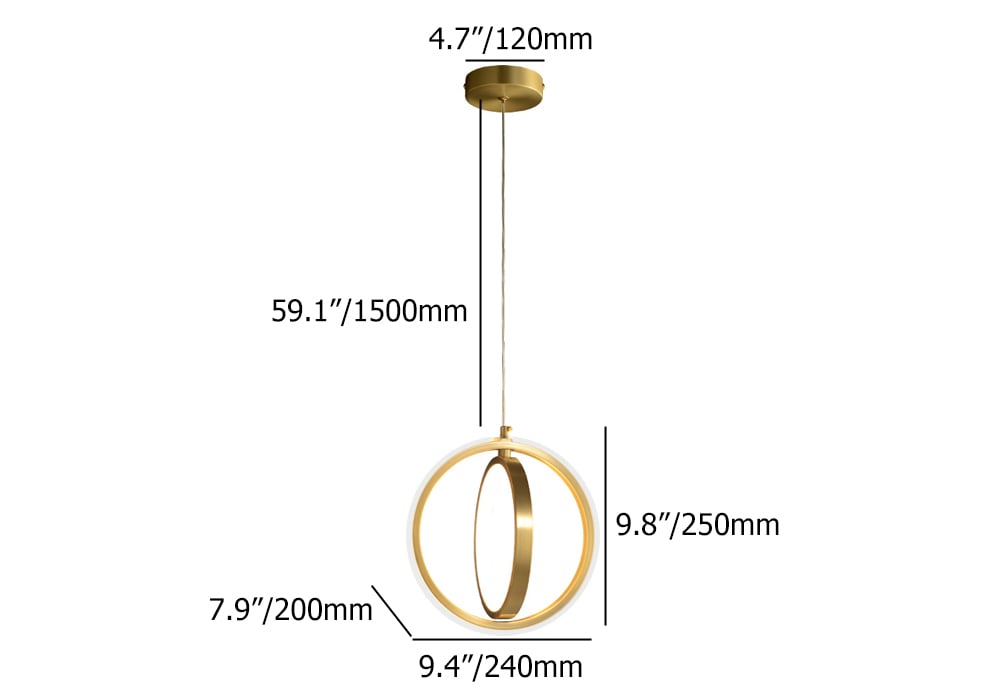 Pendant Light 2-Ring LED Hanging Light in Brass
