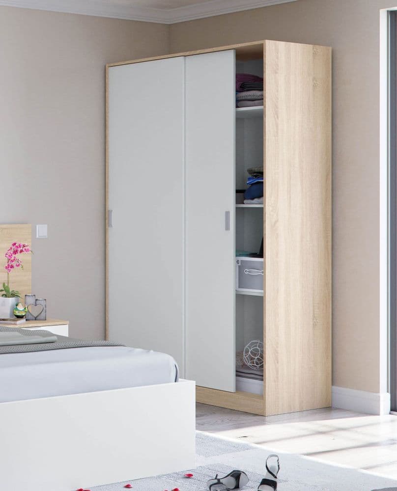Orchid Artic White and Oak Effect Sliding Door Wardrobe