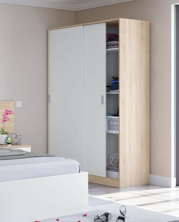 Orchid Artic White and Oak Effect Sliding Door Wardrobe