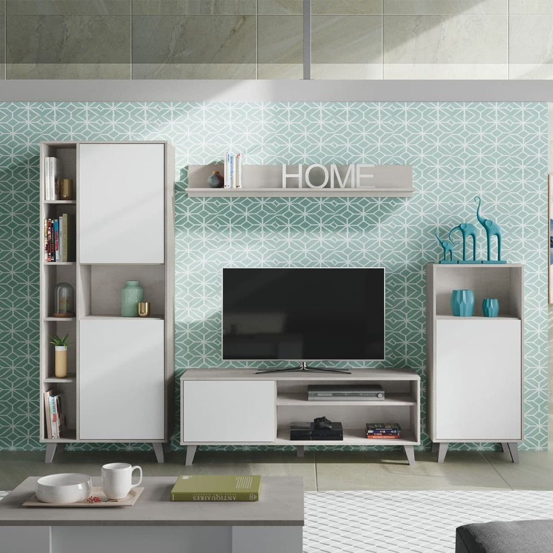 Lavender White And Concrete Grey Effect Large TV Entertainment Wall Unit Cabinet