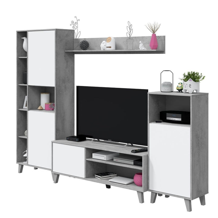 Lavender White And Concrete Grey Effect Large TV Entertainment Wall Unit Cabinet