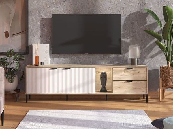 Iris Vandea Grey Oak Effect Cashmere Slatted TV Unit Cabinet