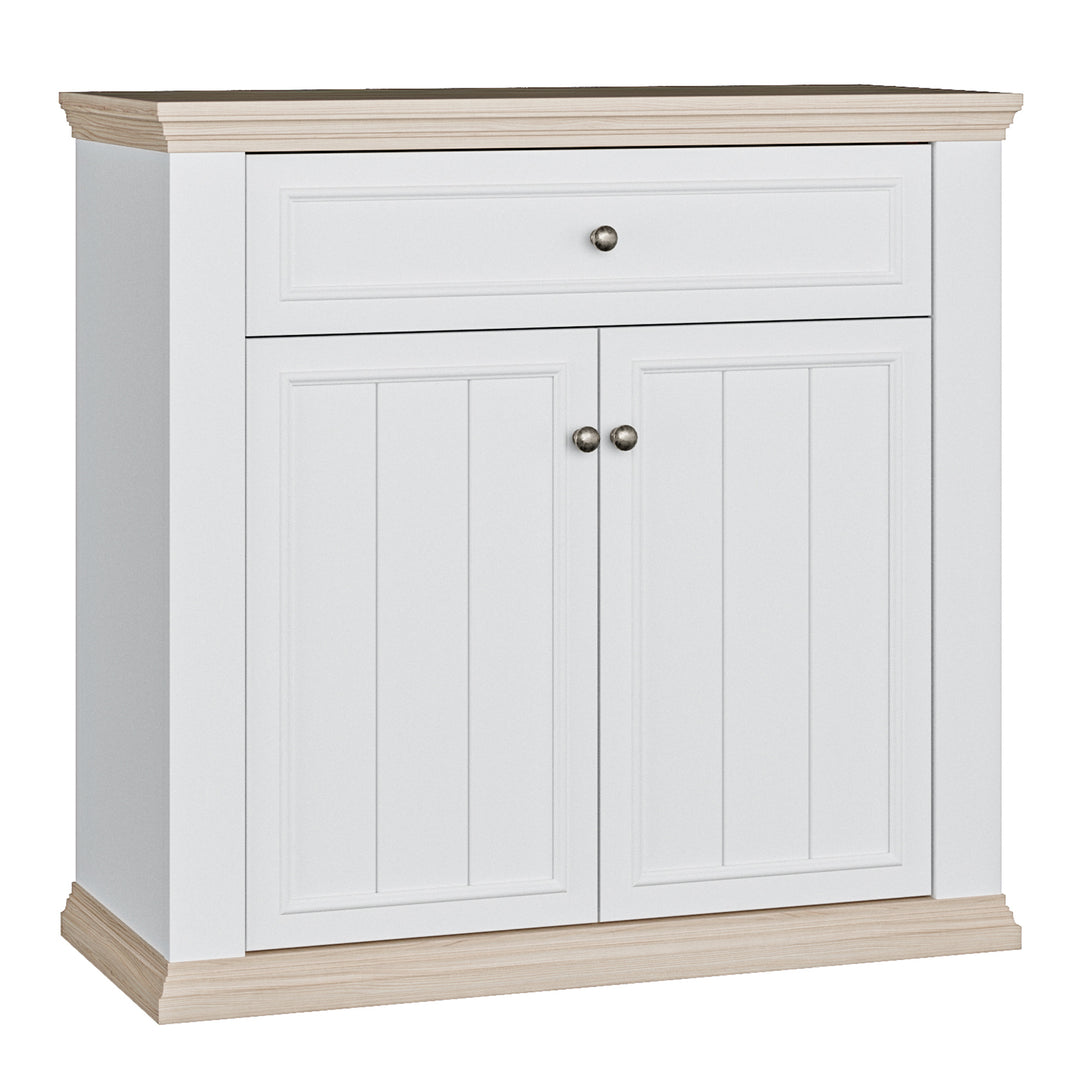 Pontypool 2 Door 1 Drawer Small Sideboard in White and Riva Oak