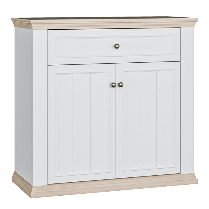Pontypool 2 Door 1 Drawer Small Sideboard in White and Riva Oak