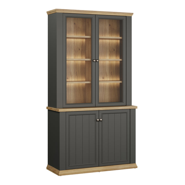 Pontypool 4 Door Display Cabinet in Grey and Mauvella Oak