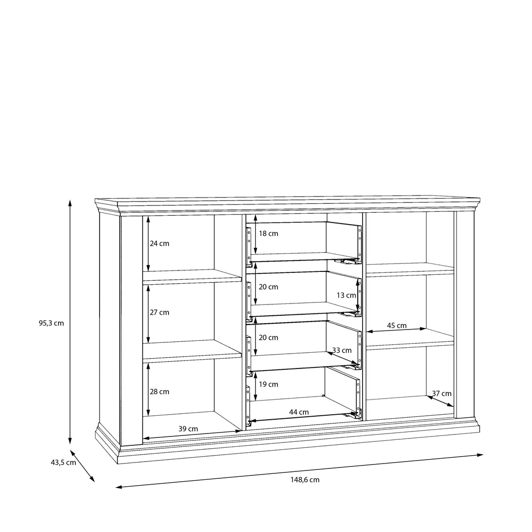 Pontypool 4 Drawer & 2 Door Sideboard in White and Riva Oak