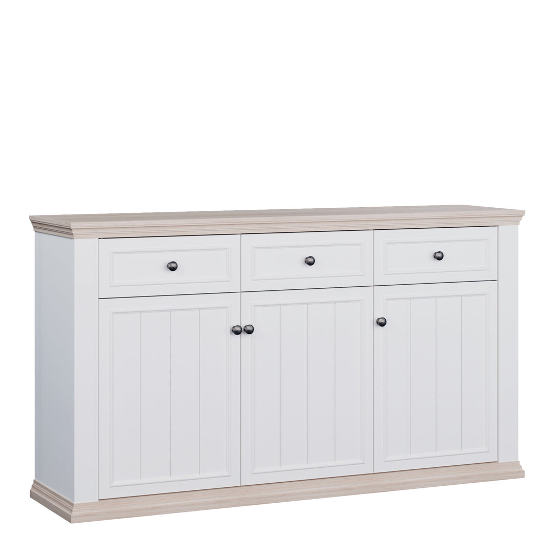 Pontypool 3 Drawer & 3 Door Sideboard in White and Riva Oak