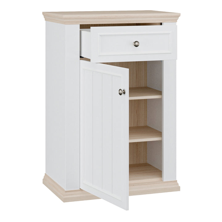 Pontypool Shoe Cabinet with Drawer in White and a Riva Oak