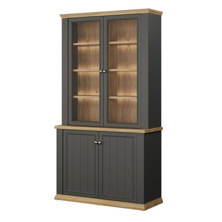 Pontypool 4 Door Display Cabinet in Grey and Mauvella Oak