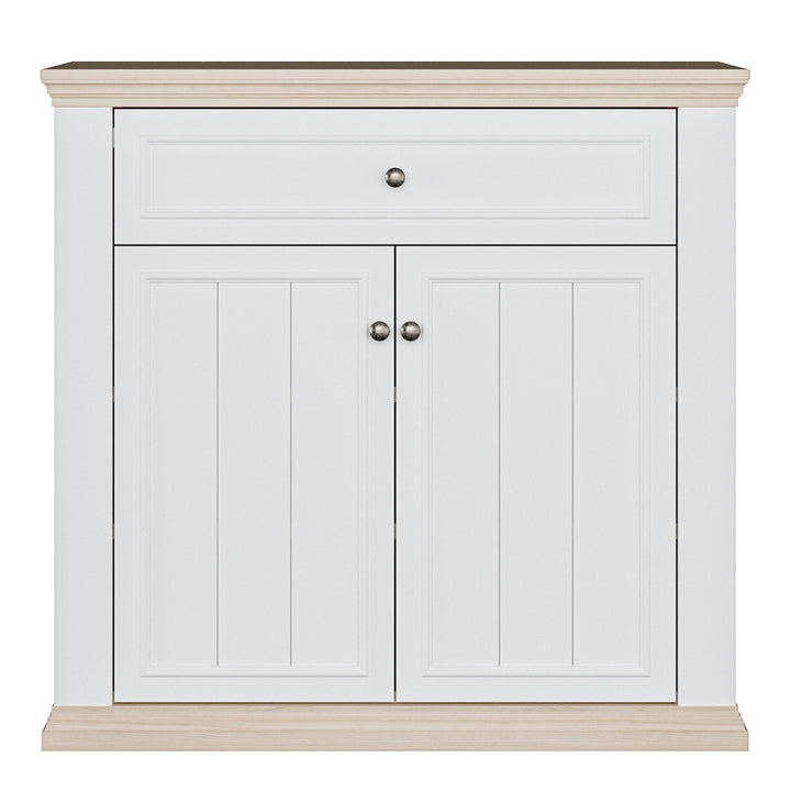 Pontypool 2 Door 1 Drawer Small Sideboard in White and Riva Oak