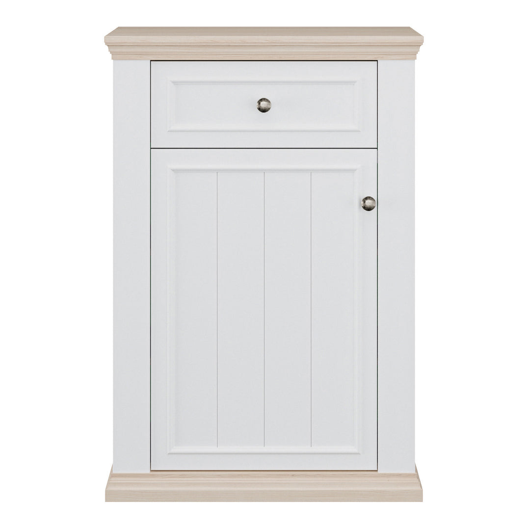 Pontypool Shoe Cabinet with Drawer in White and a Riva Oak