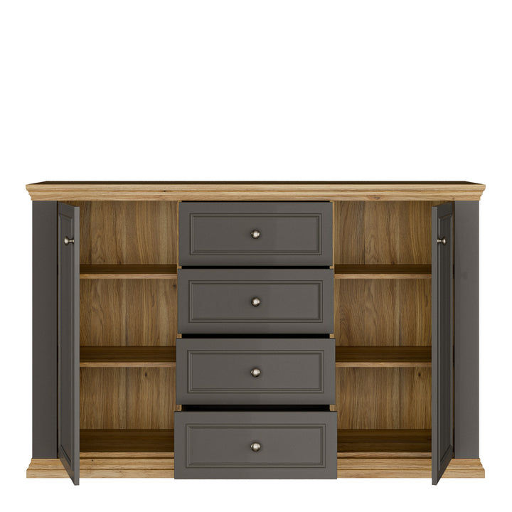 Pontypool 4 Drawer & 2-Door Sideboard in Grey and Mauvella Oak