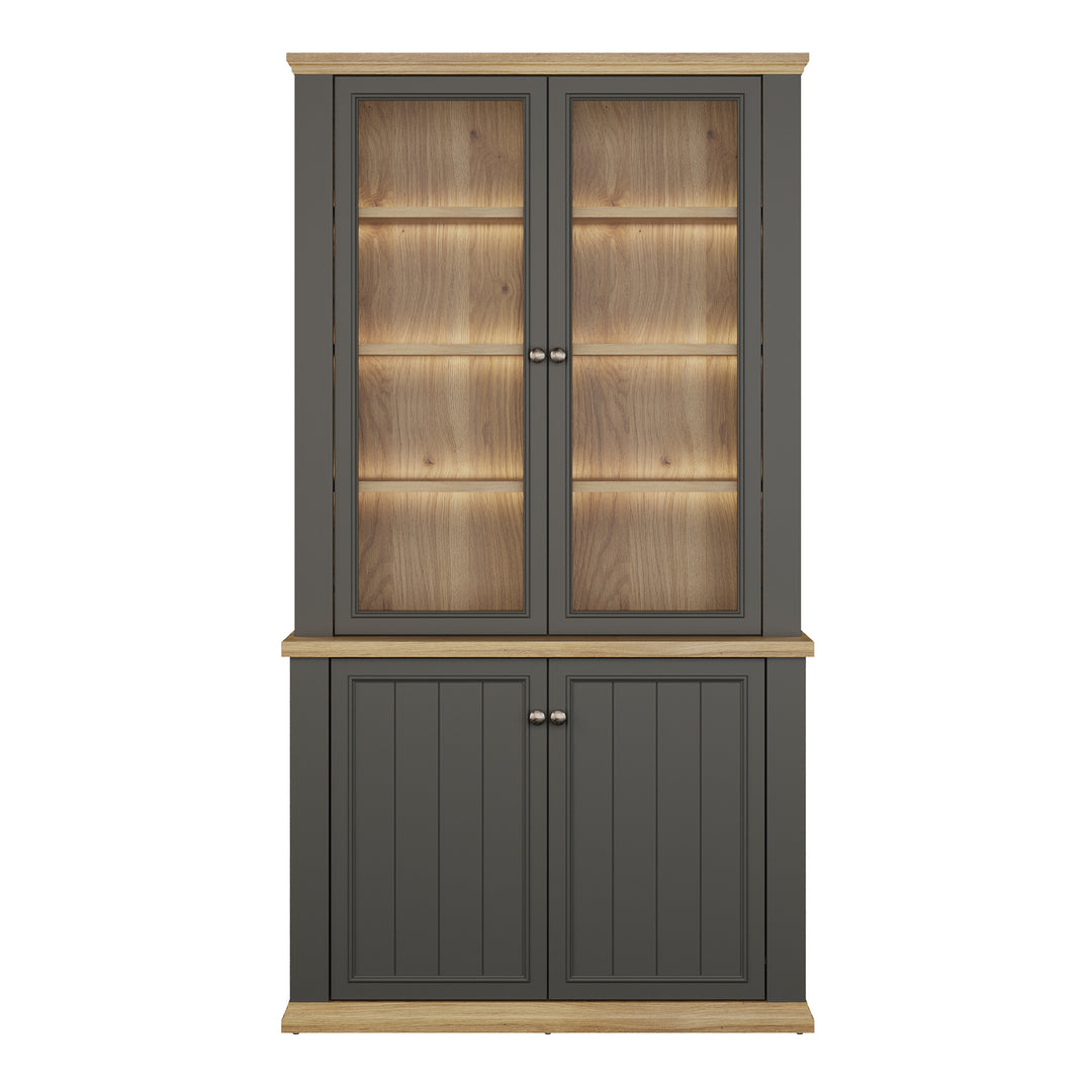 Pontypool 4 Door Display Cabinet in Grey and Mauvella Oak