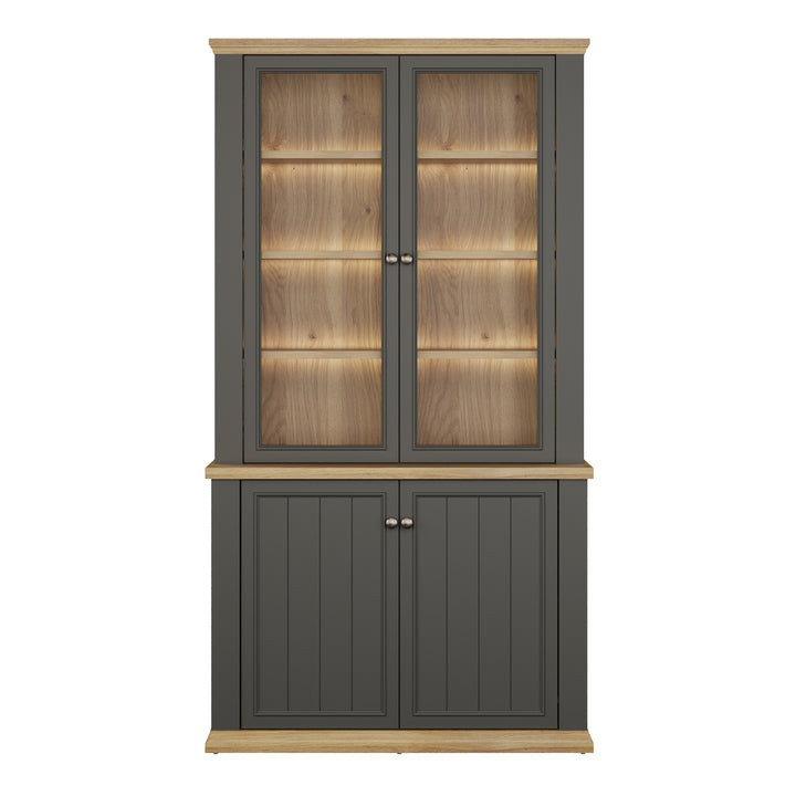Pontypool 4 Door Display Cabinet in Grey and Mauvella Oak