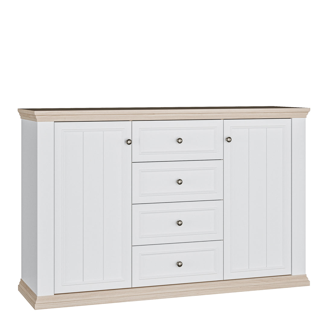 Pontypool 4 Drawer & 2 Door Sideboard in White and Riva Oak