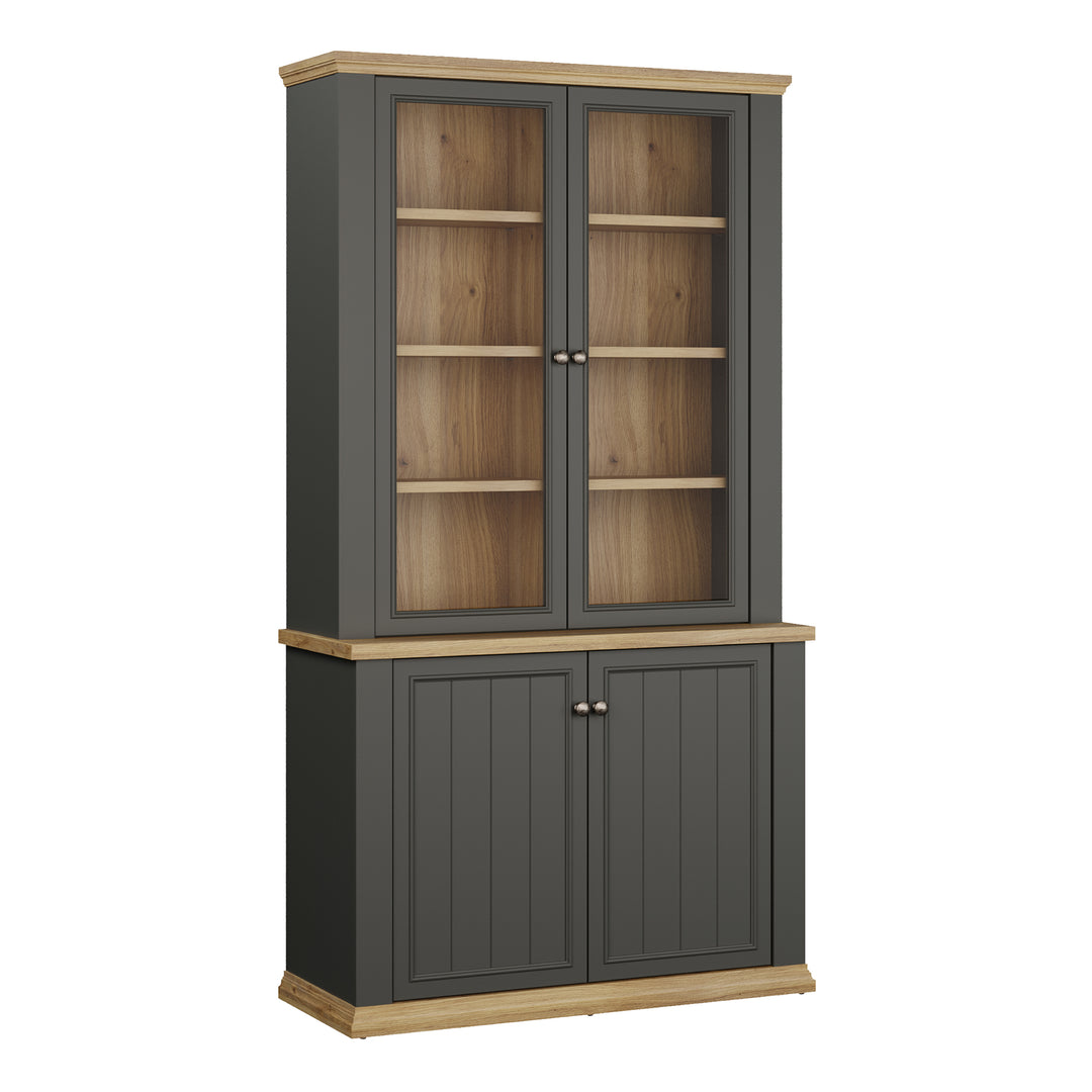 Pontypool 4 Door Display Cabinet in Grey and Mauvella Oak