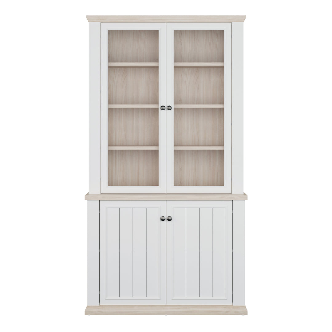 Pontypool 4 Door Display Cabinet in White and Riva Oak