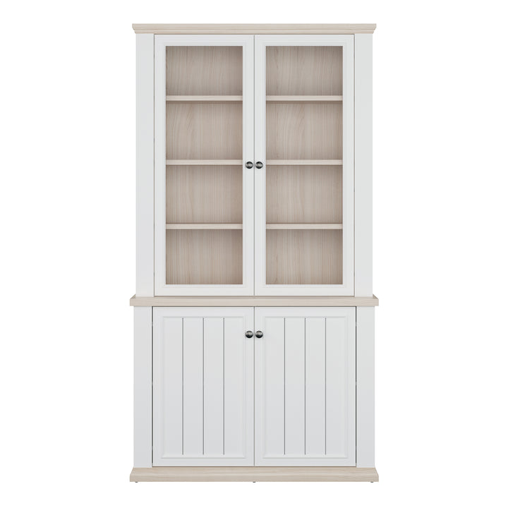 Pontypool 4 Door Display Cabinet in White and Riva Oak