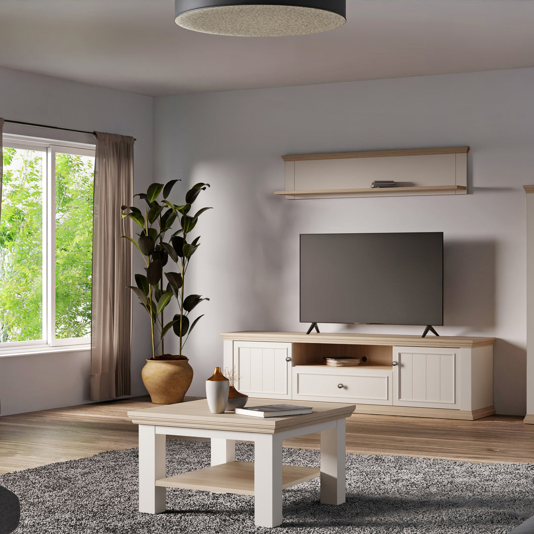 Pontypool Small Coffee Table with Shelf in White and Riva Oak