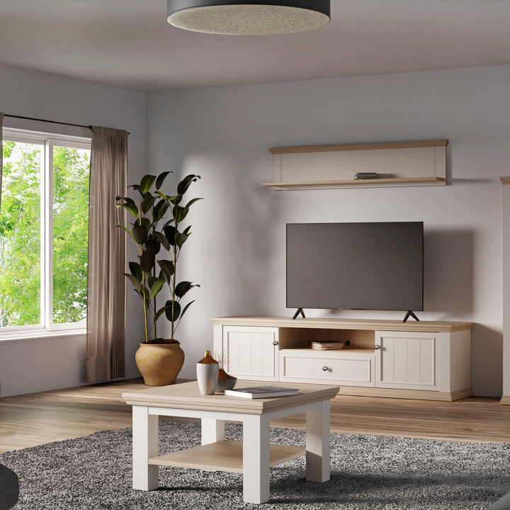 Pontypool Small Coffee Table with Shelf in White and Riva Oak